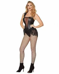 Adult Black Faux Leather And Lace Bodysuit -Halloween Store 01481183 c