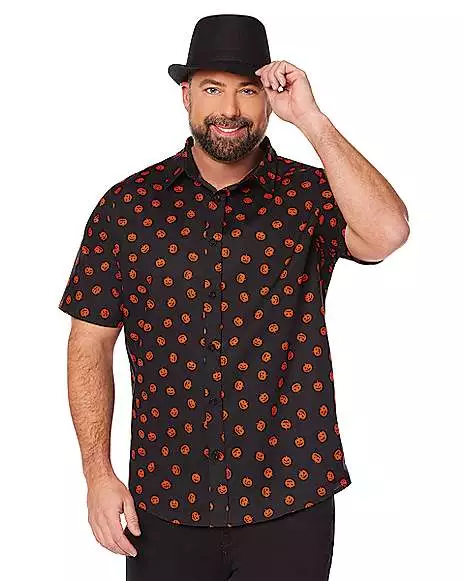 Pumpkin Print Button Down Plus Size Shirt 3 Pumpkin Print Button Down Plus Size Shirt