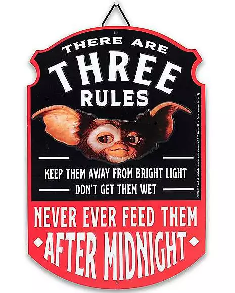 Three Rules Gizmo Sign - Gremlins 3 Three Rules Gizmo Sign - Gremlins