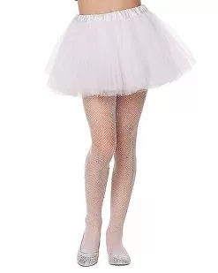 Kids White Rhinestone Fishnet Tights
